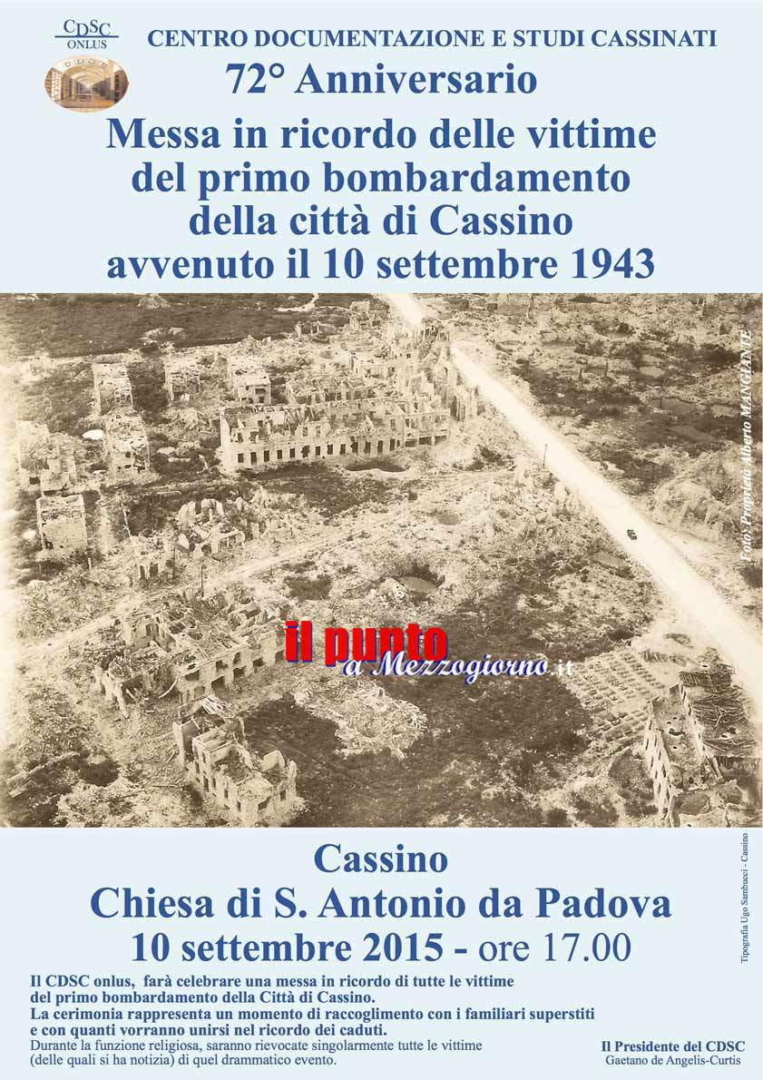 GiovedÃ¬ 10 settembre il 72esimo anniversario del primo bombardamento di Cassino