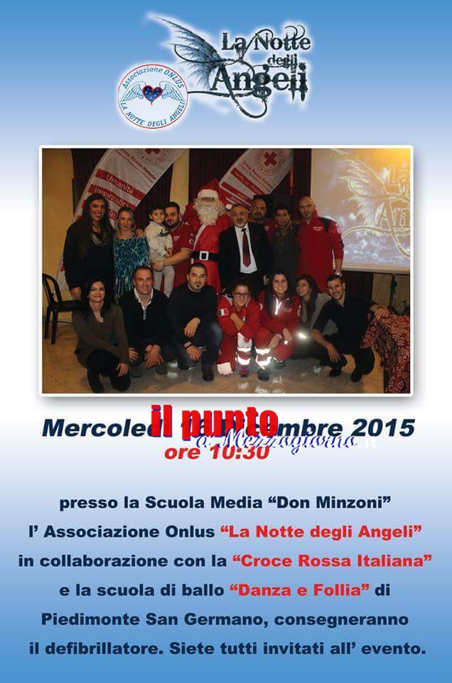 Piedimonte, l’associazione “La notte degli Angeli” dona un defibrillatore all’istituto Don Minzoni