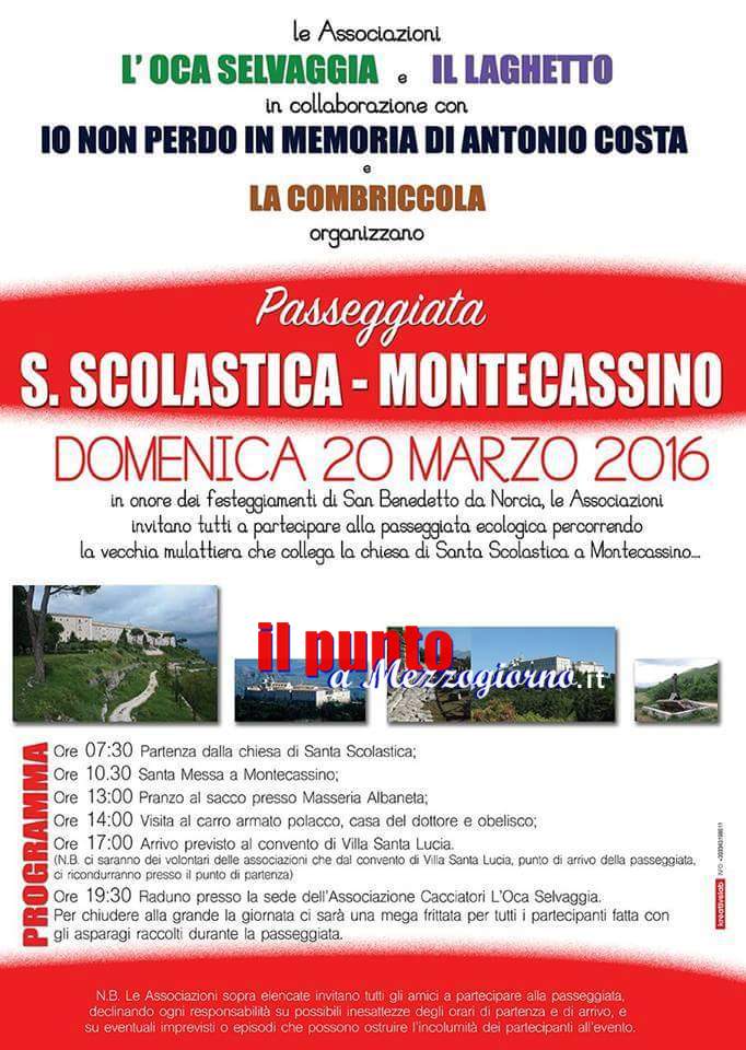 Passeggiata ecologica da Santa Scolastica a Montecassino. Appuntamento 20 marzo