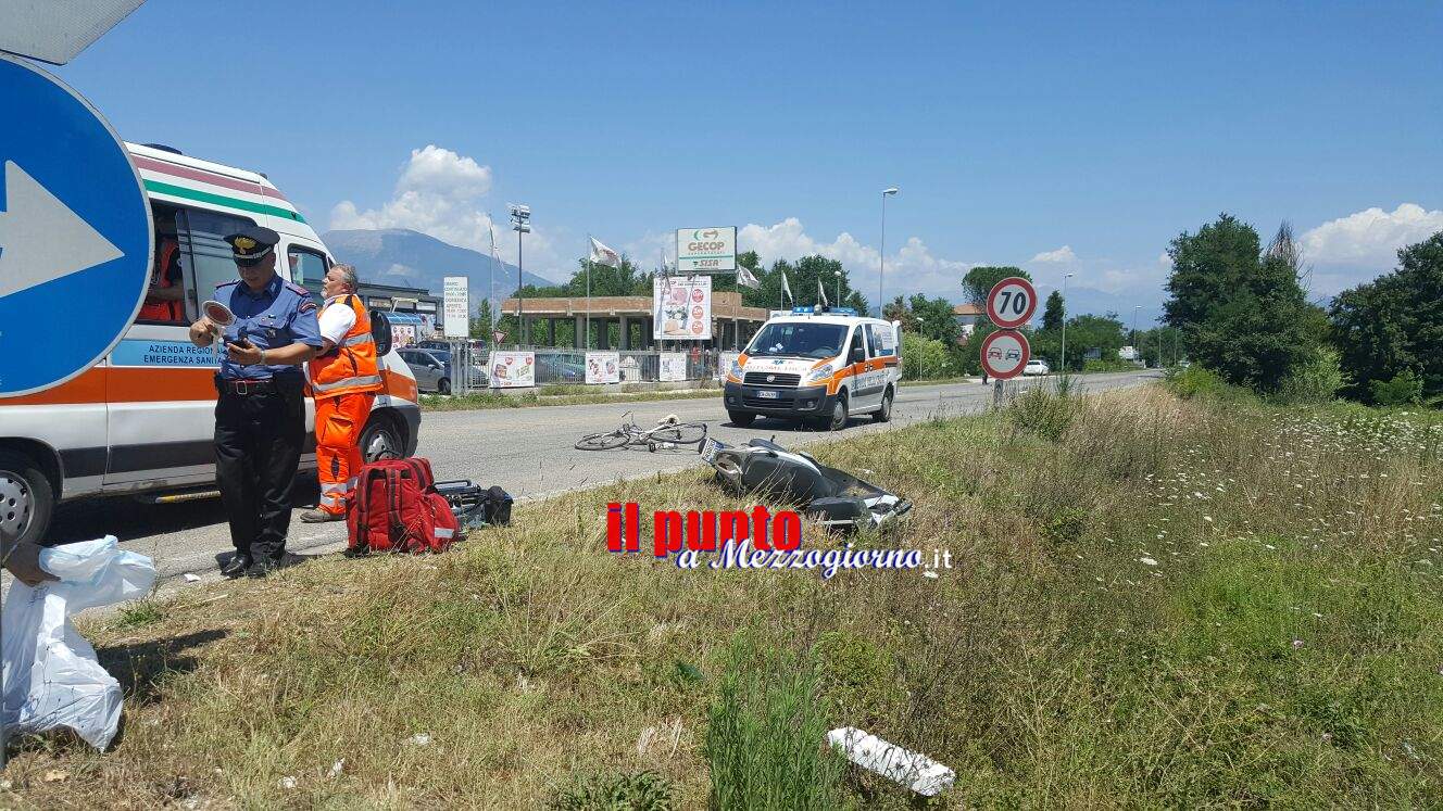 Incidente tra uno scooter ed una bici a San Giorgio a Liri. Due feriti, uno elitrasportato in gravi condizioni