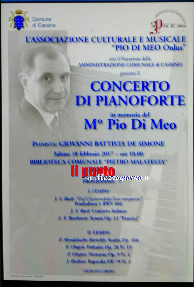 Cassino- Oggi concerto di pianoforte in memoria del maestro Pio Di Meo