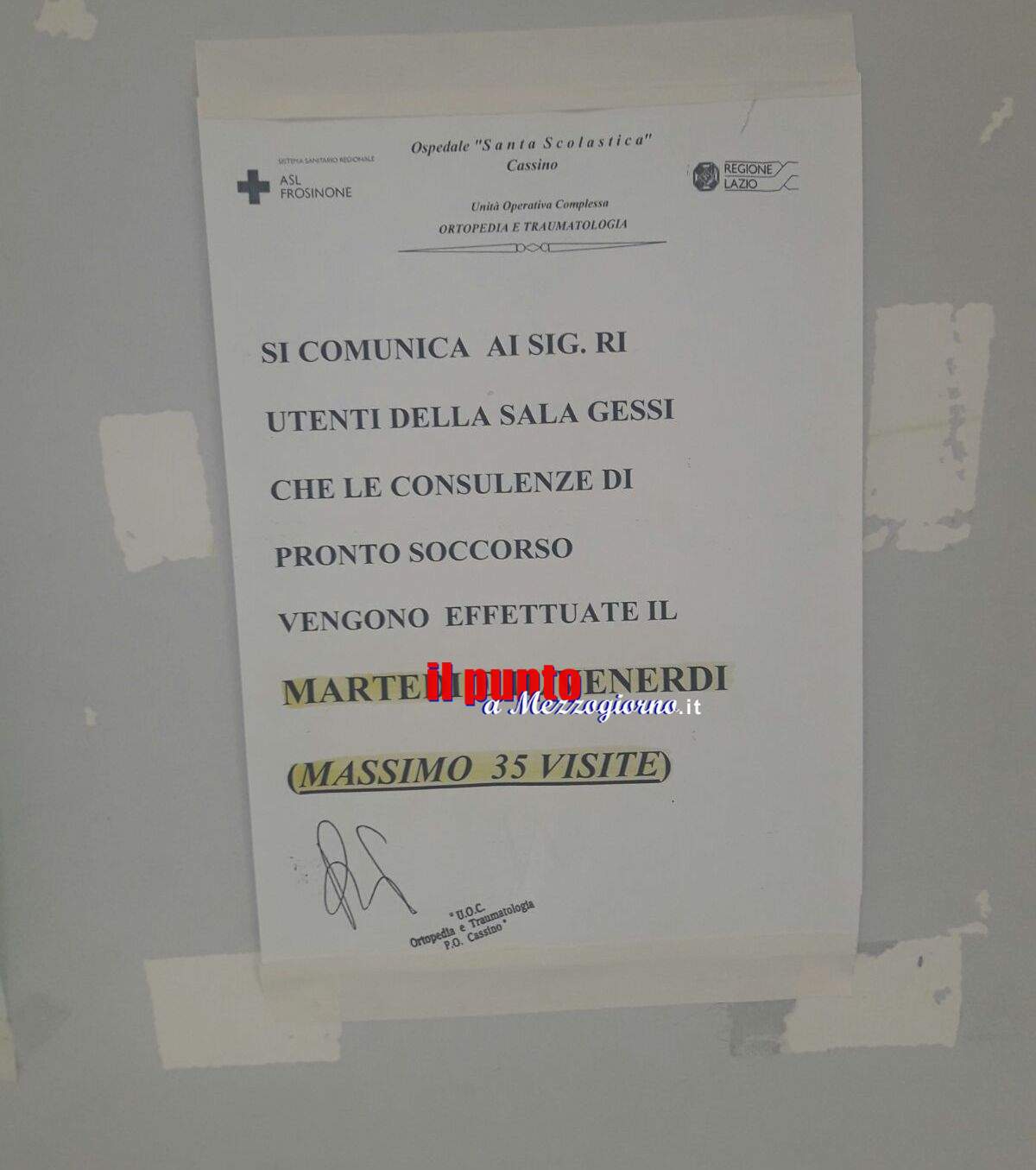 Ospedale di Cassino, ambulatori chiusi per ferie e sala gessi a numero di utenza limitato