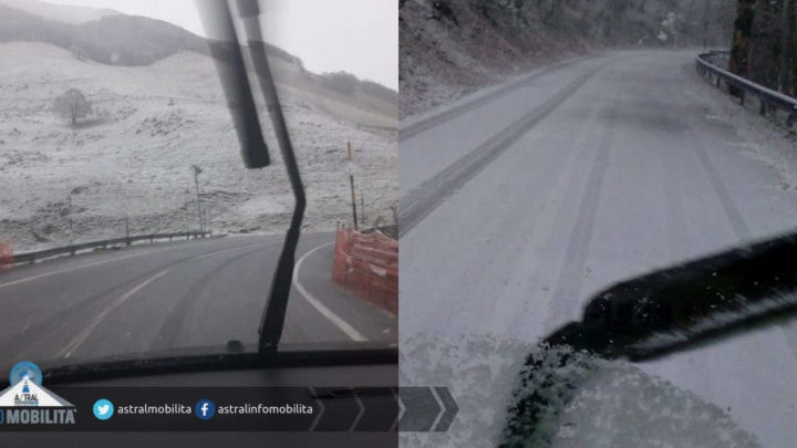 Maltempo, prima neve a Forca D’Acero e allerta per pioggia a “valle” – VIDEO