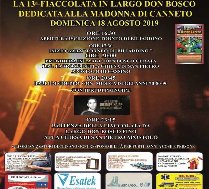 Cassino – Domenica 18 agosto fiaccolata dedicata alla Madonna di Canneto Cassino – Domenica 18 agosto fiaccolata dedicata alla Madonna di Canneto