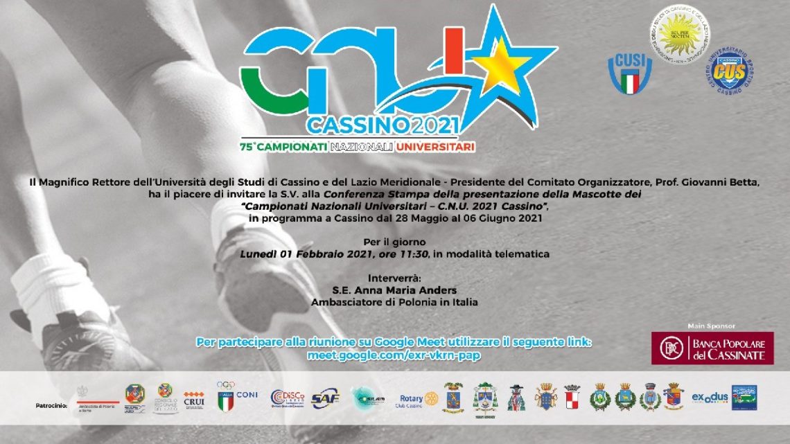 Cassino ospita per la terza volta i Campionati Nazionali Universitari, lunedì la presentazione con Zingaretti e Anna Maria Anders