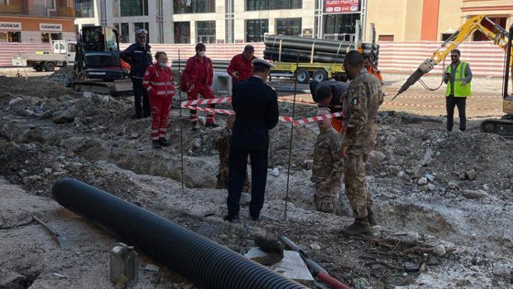 Cassino – Ordigno bellico rinvenuto durante i lavori in piazza Diamare