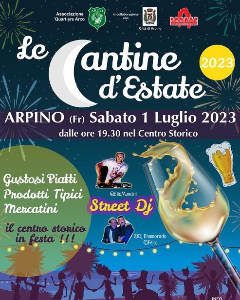 Arpino, tornano “Le Cantine d’Estate 2023”, musica, mercatini, piatti tipici e valori del territorio