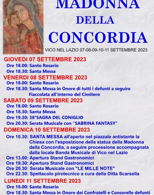 Vico nel Lazio si prepara alla festa in onore della Madonna della Concordia