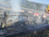 Autotreno in fiamme sull’autostrada A1 a Caianello