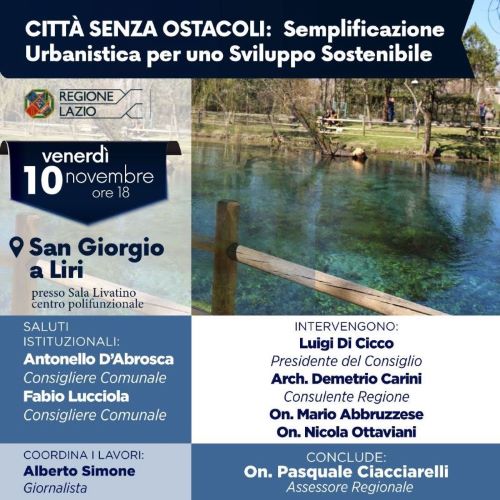 “Città senza ostacoli: semplificazione urbanistica per uno sviluppo sostenibile”, convegno a S. Giorgio a Liri