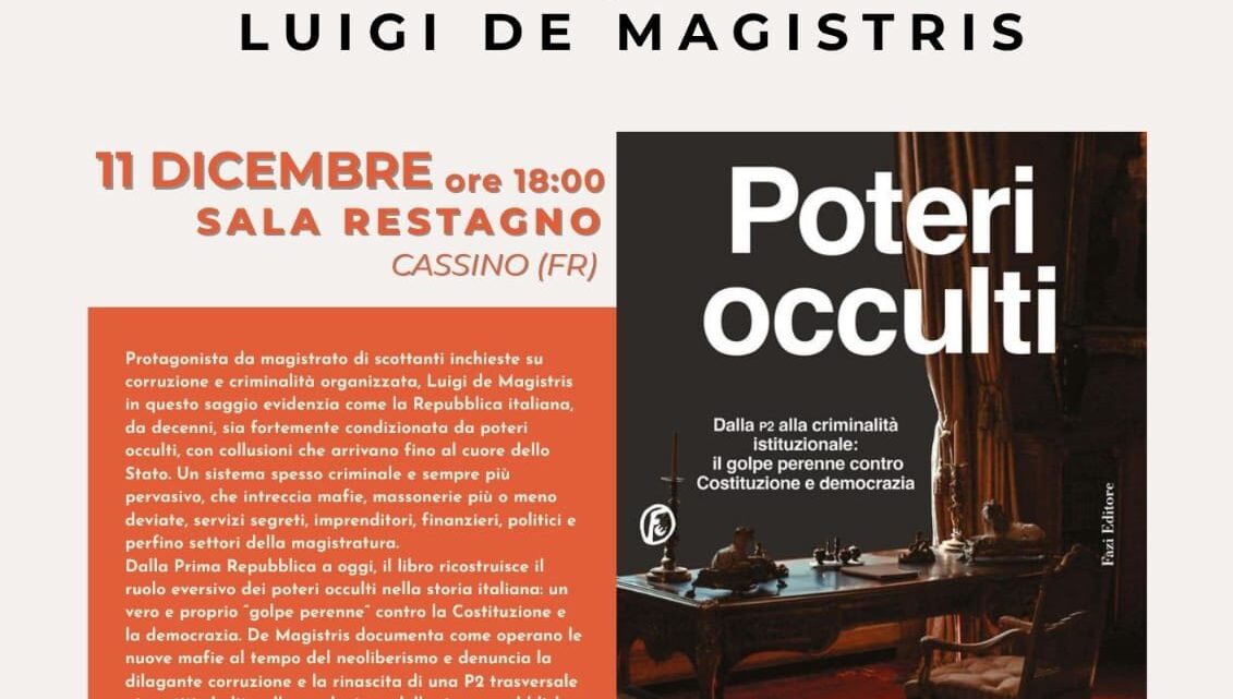 Cassino – Domani 11 dicembre la presentazione di “Poteri occulti” di Luigi De Magistris